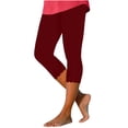 thumbnail image 1 of Capris Leggings Femmes Pantalon Court Jambe Échancrée Grande Taille Polyester Pantalons Décontractés pour Dames Pantalons Capris Style C-335 Bordeaux S, 1 of 1