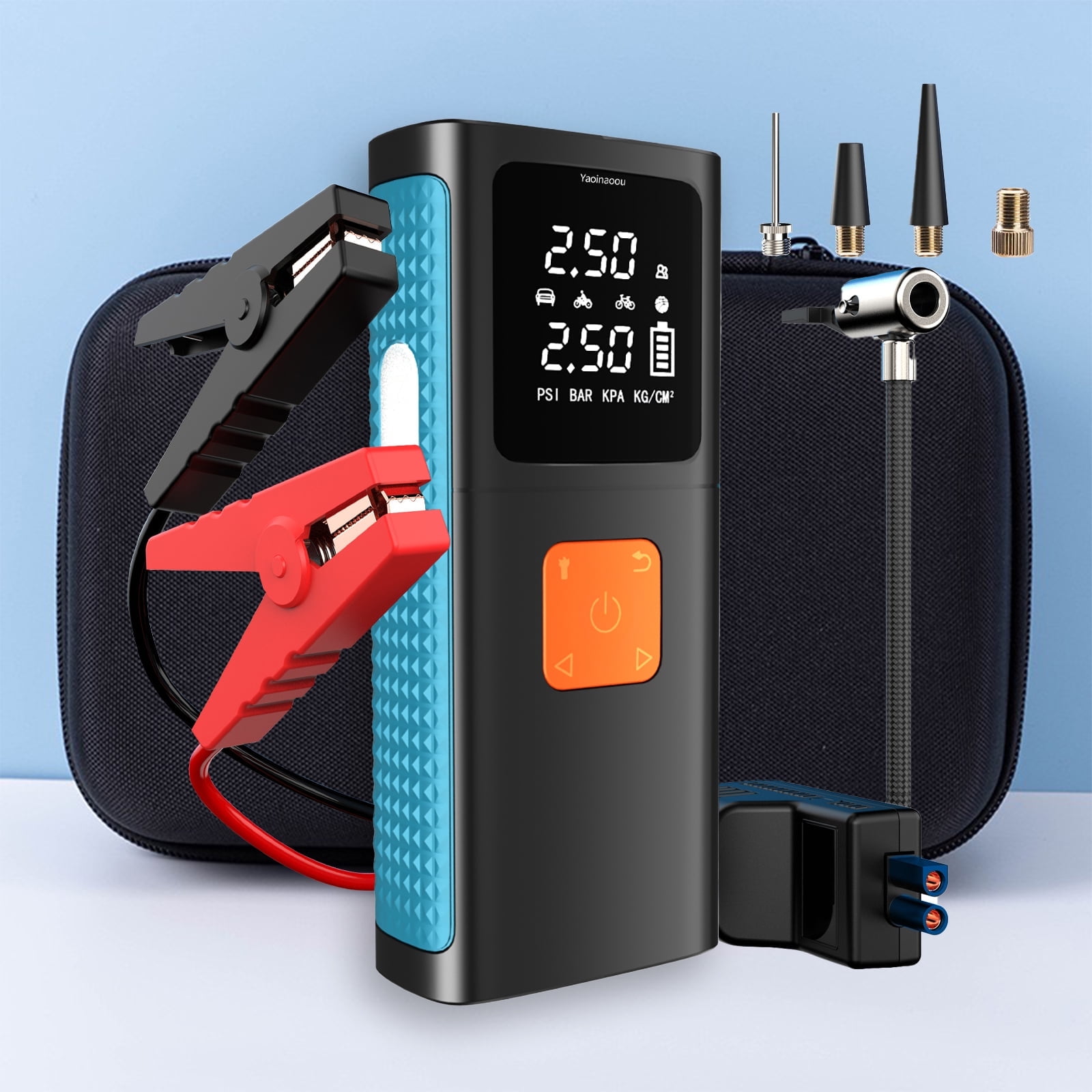 Yaoinaoou QB09 Car Jump Starter & Air Compressor - 8000mAh Portable Power Bank, 10Bar Digital Tire Inflator with LED Light, Battery Booster for Cars, SUVs, Motorcycles