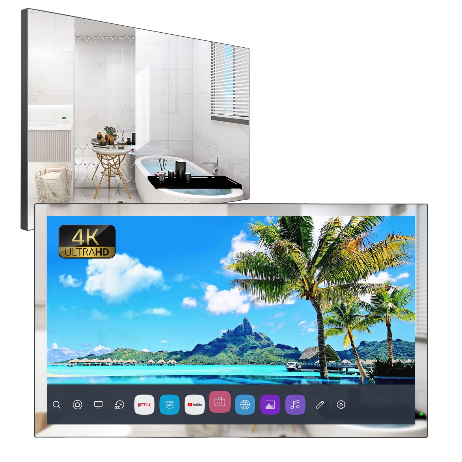 Soulaca 32 inches Smart Magic webOS 4K Mirror LED Bathroom TV Waterproof Television Built-in WiFi Bluetooth Voice Control