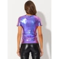 thumbnail image 4 of INSPIRE CHIC Women's Party Metallic Textured Short Sleeve Shiny Multicolor Top Medium Blue Purple, 4 of 5