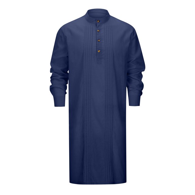 Wdgfv Kaftan pour Homme Robe Boutonnée à Manches Longues en Coton et Lin Thobe Décontracté Robe Musulmane Henley Chemise