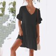thumbnail image 4 of Robes Décontractées pour Femmes Robe Mini Mignonne à Col en V avec Poche Robe à Manches Courtes à Volants Robes d'Été de Plage pour Dames, 4 of 7