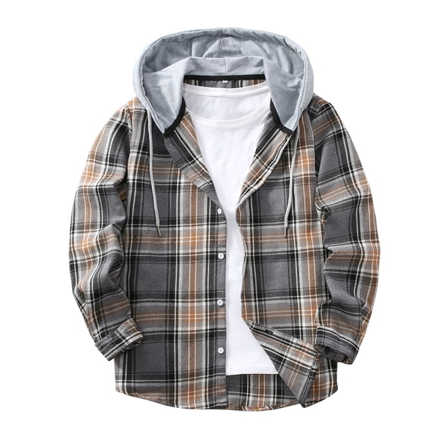 Ceisia Chemise à Capuche à Manches Longues pour Homme, Décontractée, à Carreaux Patchwork, Boutonnée, Cadeau