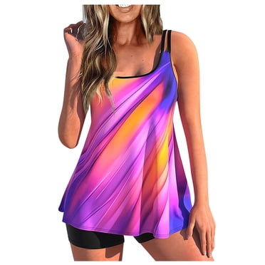 Pisexur Maillots de Bain Tankini pour Femmes Grande Taille avec Shorts, à Volants, Deux Pièces, Maillot de Bain à Imprimé Floral, Style Bohème, Contrôle du Ventre
