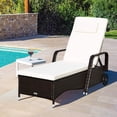 thumbnail image 1 of Gymax Chaise Longue d'Extérieur en Osier Rembourrée avec Roues, Dossier Réglable, 1 of 9