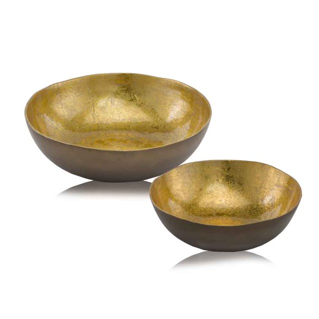 12" x 12" x 3.75" Or & Bronze, Petit Bol Rond en Métal