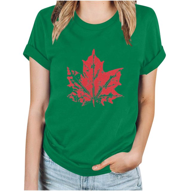TopLLC Tenues du 4 Juillet pour Femmes Hauts d'Été pour Femmes, Hauts d'Été pour Femmes T-Shirt Basique à Manches Courtes Décontracté pour Femmes Imprimé Feuille d'Érable Fête du Canada Col Rond T-Shirt