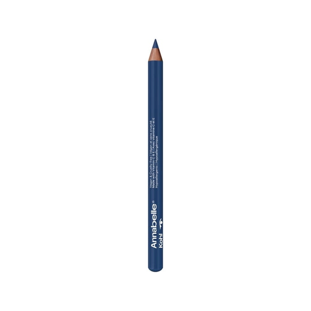 Annabelle Kohl Matte Eyeliner 84 Royal Blue, a sharpened pencil eyeliner with a smooth matte finish and intense royal blue pigment, featuring white text indicating vegan, cruelty-free, and hypoallergenic formula, ideal for precise eye makeup application and long-lasting wear.