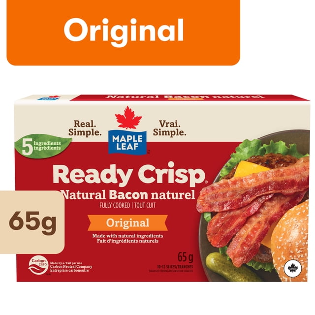 Maple Leaf Ready Crisp Fully Cooked Natural Bacon Slices, 65 g