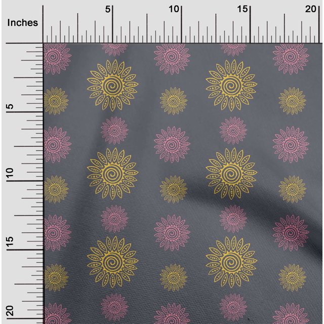 oneOone Cotton Cambric Fabric Spiral & Floral Block Print Fabric BTY 56 Inch Wide