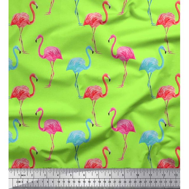 Soimoi Crepe Silk Fabric Flamingo Bird Print Fabric by The Yard 42 Inch Wide