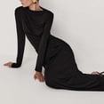 thumbnail image 4 of RXMEKW Asymmetrical Neck Maxi Dress for Women Long Sleeve Ruched-Waist Slim Fit Solid Color, 4 of 5