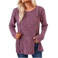 thumbnail image 1 of Birdeem Women's Solid Short Color Casual Long Sleeve New Round Neck Solid Color Panel Button Long Sleeve Loose, 1 of 1
