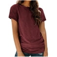 thumbnail image 1 of AherBiu Womens Tops Basic Solid Color Casual Crewneck Short Sleeve Loose Fitting Comfy Tops Tees Shirts, 1 of 4