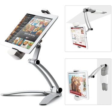 Support de Tablette en Aluminium - Support de Tablette pour Bureau et Cuisine, Bras Ajustable, Support pour Téléphone Cellulaire et ipad, Convient aux Tablettes et Téléphone de 4 Pouces - 12,9 Pouces - Support de Bureau pour iPad/Samsung/tablette/téléphone Intelligent - Argent