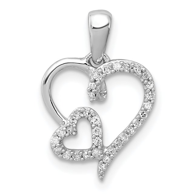 Pendentif en Forme de Double Cœur en Argent Sterling 925 Rhodium 0.12ct Diamant