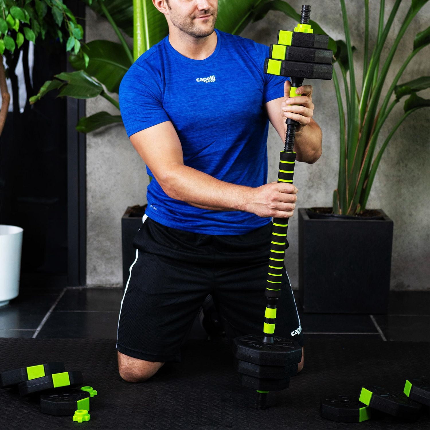 Ensemble d’haltères/poids réglable 40 lb GoZone – Noir/vert