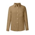 thumbnail image 3 of Chemise à Manches Longues Femme Chemise Unie Col en V Blouse Ample Manches Longues Tunique Décontractée de Travail avec Poche Robe à Manches Longues Femme Hauts Col en V pour Femme, 3 of 5