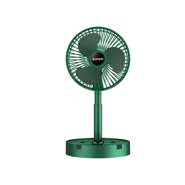 TopLLC Stretchable Fan in green color, a portable 3-speed desktop table fan with a compact design. Features a USB plug-in power source, adjustable rotation for strong airflow, and a quiet brushless motor. Suitable for home, office, desktop, or travel use.