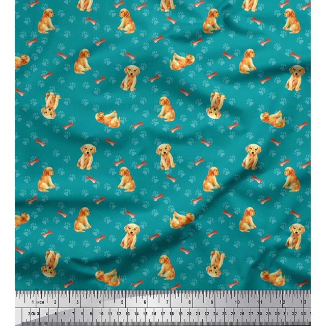 Soimoi Velvet Fabric Paw,Bone & Puppy Dog Decor Fabric Printed Yard 58 Inch Wide