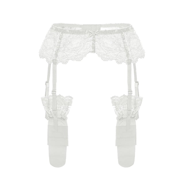 Porte-jarretelles Transparent en Dentelle Brodée pour Femmes avec Bas