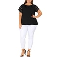 thumbnail image 2 of Agnes Orinda Women's Plus Size Tops Lace Panel Short Sleeves Spring Summer Solid Work Blouses 3X Black, 2 of 6