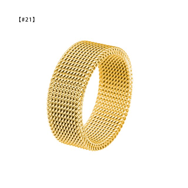 pitrice Ring Unisex Steel Ring Woman Man Mesh Ring Universal Multiple Size Hand Couple Jewelry, Gold, Size 21