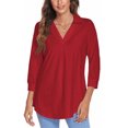 thumbnail image 1 of LUXUR Haut Femme Ample Tunique Chandail Manches 3/4 Chemise Col en V Blouse Rouge G, 1 of 6