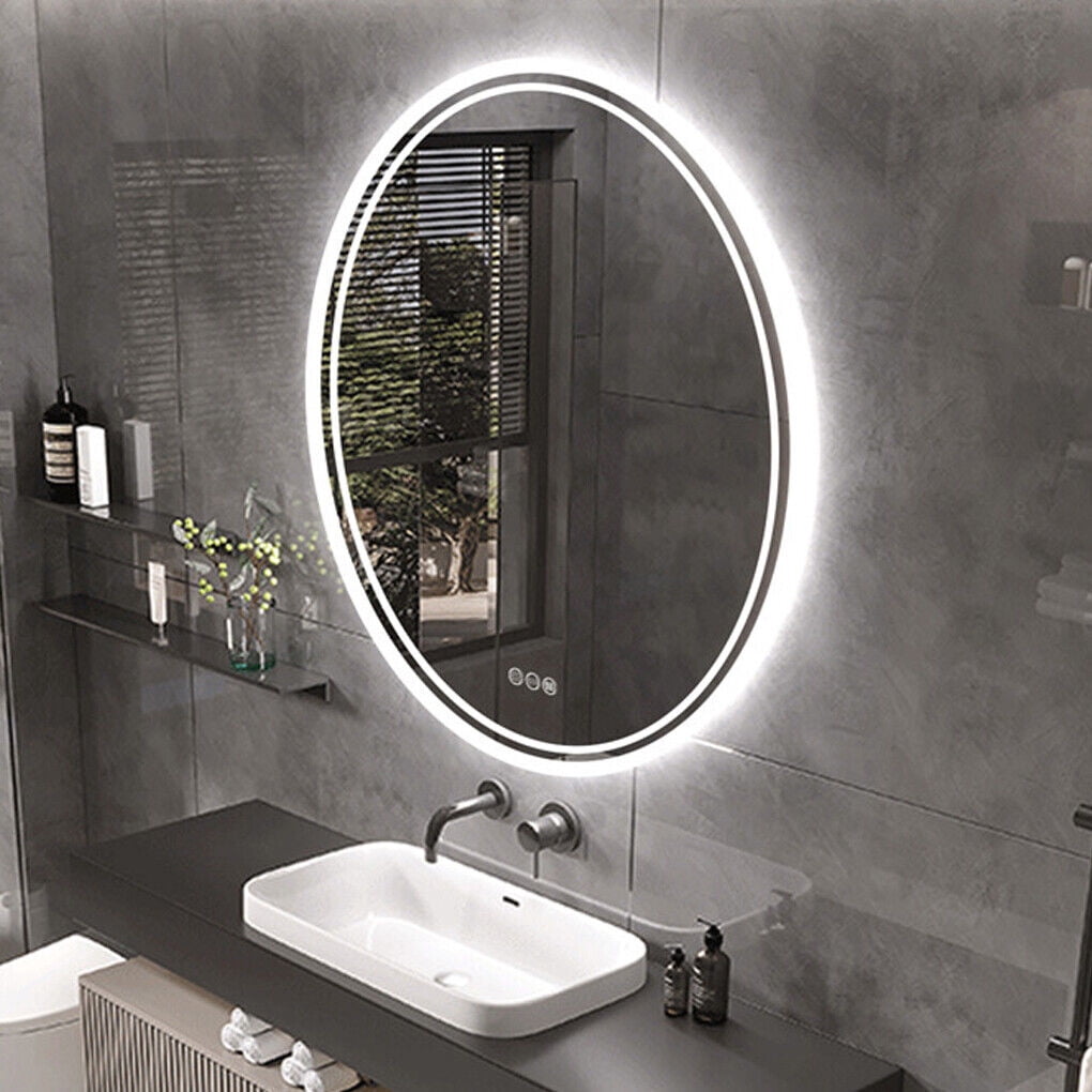 LUVODI LED Bathroom Mirror Round: 600mm Illuminated Dimmable Backlit Lighted Wall Circle Vanity Mirror with Demister Pad + Smart Touch Button Makeup Shaving Mirror