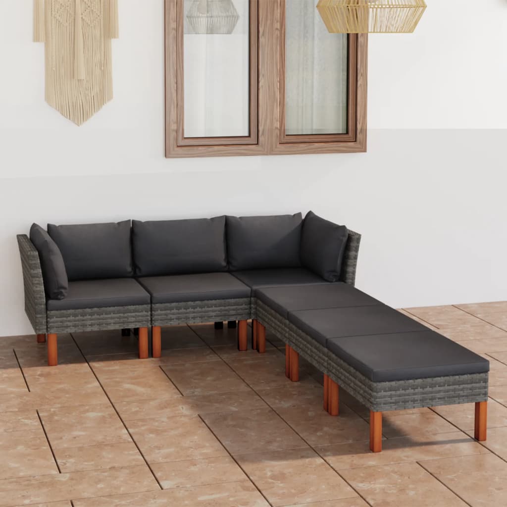 vidaXL 6 Piece Garden Lounge Set with Cushions Poly Rattan Grey