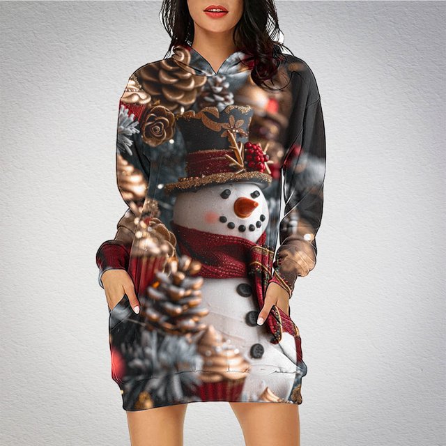 TIMIFIS Robe Décontractée Longue à Capuche pour Femmes Robe de Noël Moche Légère à Manches Longues avec Poche