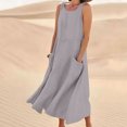 thumbnail image 2 of AherBiu Robe Maxi pour Femmes 2024 Été Décontractée Robe d'Été en Lin Sans Manches Ample Robe Débardeur avec Poches, 2 of 5