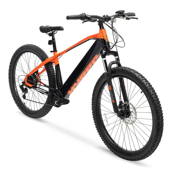 Vélo de montagne électrique Hero Lectro Hyper Bicycles 27,5" 36V, orange et noir.