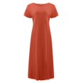 thumbnail image 4 of CHOK Robe en Lin Décontractée à Manches Courtes et Col Rond pour Femmes, Couleur Unie, Coton et Lin, Robe d'Été 2024 avec Poches, Gris, TG, 4 of 5