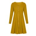 thumbnail image 4 of LLYwey Robes Rétro pour Femmes Décontractées Unies Col en U Boutons Manches Longues Robe Taille Nouvelle Robes Midi Jaune G, 4 of 8
