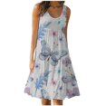 thumbnail image 2 of SMihono Robes d'Été Bohémiennes pour Femmes Grande Taille Mode Décontractée Sexy Col Carré Imprimé Robes d'Été Sans Manches Robe Pull, 2 of 5