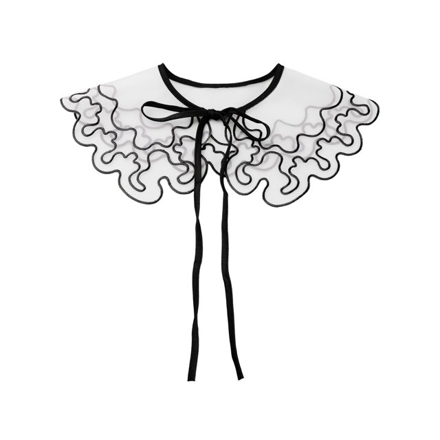 INSPIRE CHIC Detachable Fake Collar, Semi-Sheer Embroidery Mini Cape Neck Ruff for Blouse Black-4