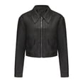 thumbnail image 1 of LOVZFMLL Vestes pour Femmes Couleur Unie Courte Mince Veste en Cuir à Manches Longues Veste Décontractée à Manches Longues Veste Décontractée à Capuche, 1 of 8