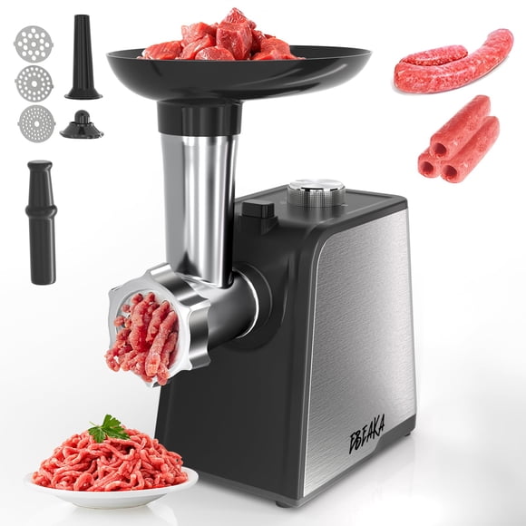 EBEAKA Electric Meat Grinder & Sausage Stuffer Maker, Heavy Duty Meat Mincer with Stainless Steel Blades & 3 Grinding Plates, Food Grinder with Kubbe Kit & Sausage Stuffer Tub