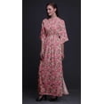 thumbnail image 2 of Bimba Rayon Cabbage Leaves Smocked Waist Printed Gown Maxi Side Slit LadiesDress-Large, 2 of 6