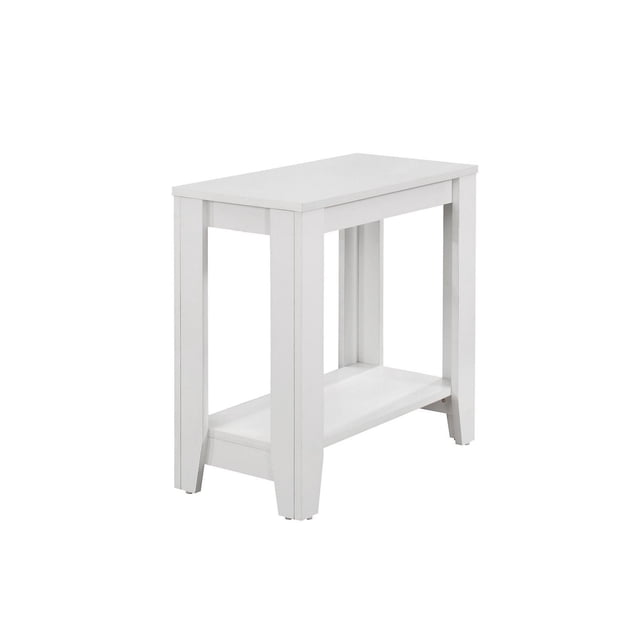 Monarch Specialties Accent Table, Side, End, Nightstand, Lamp, Living Room, Bedroom, Laminate, White, Transitional style rectangular white laminate side table with sturdy tapered legs and a lower shelf for additional storage or display, ideal for living room or bedroom, also suitable as a compact workspace or plant stand.
