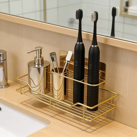 EGNMCR Accessoires de Salle de Bain Style Scandinave Porte-Brosses à Dents et Dentifrice Doré Porte-Serviettes Étagère de Salle de Bain et Organisateur de Articles de Toilette de Salle de Bain Étagère Murale de Salle de Bain en Fer