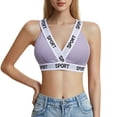 thumbnail image 1 of ManxiVoo Contrast Trim Bralette with Fashionable Letter Detail Comfortable Wireless Triangle Cup Top L Size Light Violet, 1 of 5