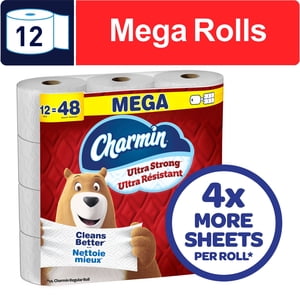 Charmin Papier hygiénique Ultra Forte, 12 Méga-roulis (48 Équivalent en rouleaux réguliers), 2-ply Tissu de salle de bains