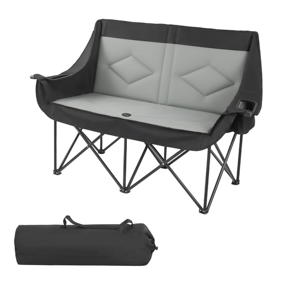 KFFKFF Double Camping Chair, Oversized Two Person Camp Chair with 660 lbs Heavy Duty Support, with Dual Cup Holders, Wine Glass Holders, Magazine Straps, 1 Pack