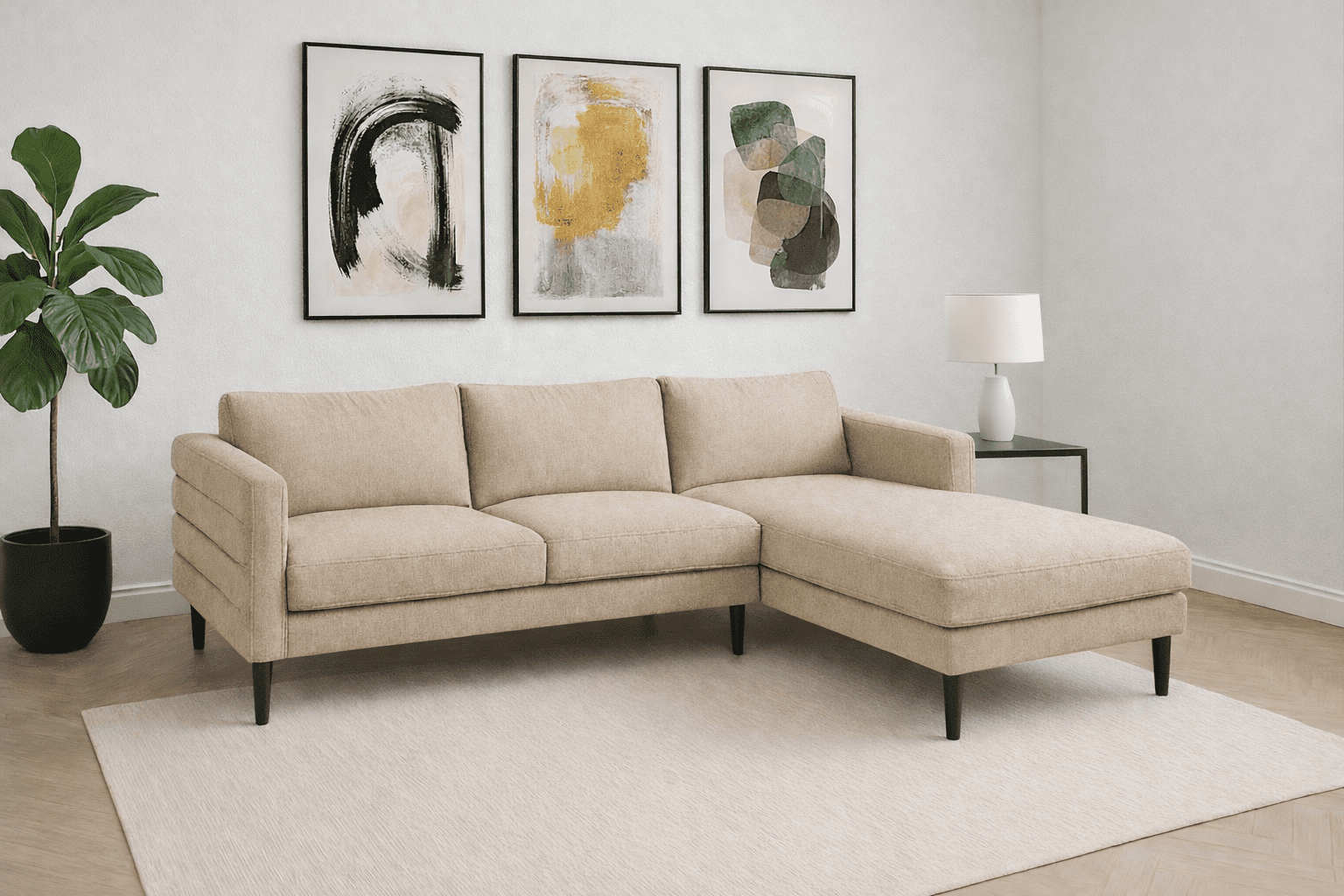 K Living L-Shaped Fabric Sectional in Beige for Living Room