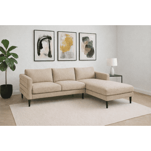 K Living L-Shaped Fabric Sectional in Beige for Living Room