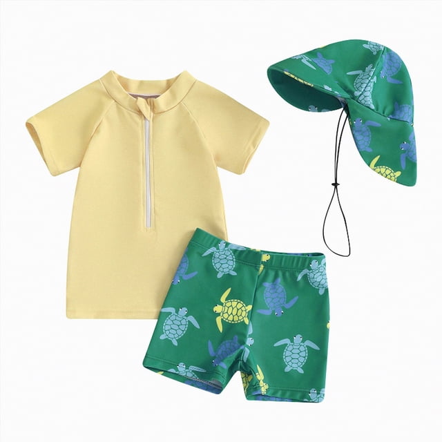Curenmufel Toddler Boy Rashguard Swimsuit Kids Swimsuit Boys Two Pieces Shark Swimsuit Toddler Rash Guard and Trunk 18 24 Months (Yellow,18-24 Months)