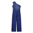 thumbnail image 4 of RUNQHUI Combinaison de Fête Sans Manches à une Épaule Pailletée pour Filles, Bleu Marine 12, 4 of 5