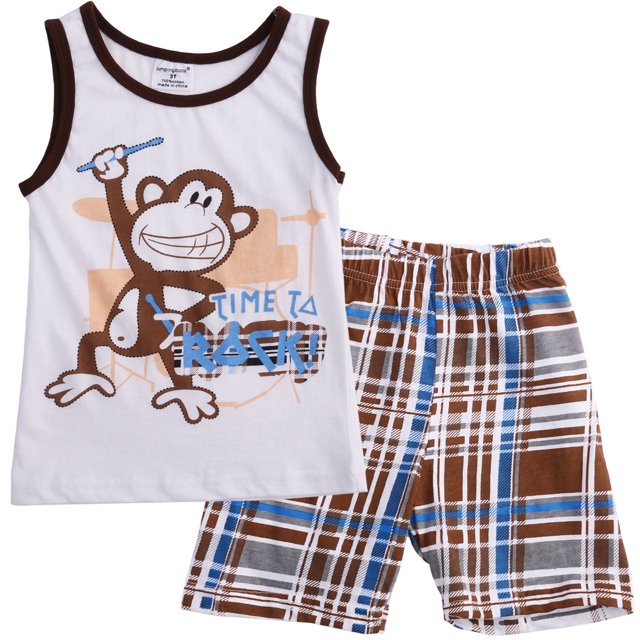 EYIIYE Ensemble Été 2 Pcs pour Bébés Garçons T-Shirt Imprimé Monkey + Shorts